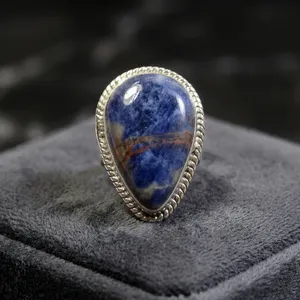 Sodalite 925 Sterling <b>Silver</b> <b>Ring</b> Handmade Jewelry Natural Blue Gemstone Statement <b>Ring</b> Vintage <b>Boho</b> Style Everyday Wear - Product Image 4