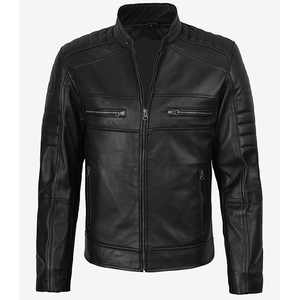 2026 OEM <b>Top</b> Selling Black Cowhide <b>Leather</b> Jacket For Men's Stand Collar Zipper Pockets 100%<b>High</b> Quality Low MOQ Fashion Jackets - Product Image 5