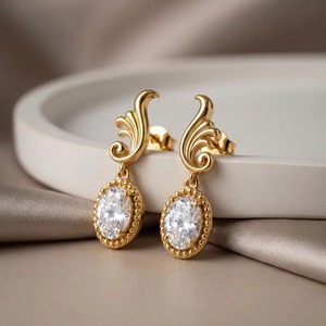 Pendientes de Oro Amarillo de 9K con Diamantes Cultivados en Laboratorio de Corte Ovalado de 1.24 CTW, Joyería Fina Floral Vintage, Venta al Por Mayor OEM - Product Image 3