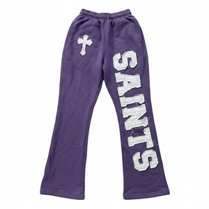 Pantalones Deportivos de Lona Negra para Hombre, Estilo Saints, Color Sólido, con Bordado Personalizable, Cintura Elástica, Corte Acampanado, Peso Medio - Product Image 2