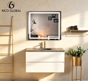 RICO GLOBAL Mueble de Baño Moderno de Pared con Espejo LED, Lavabo de Cerámica de 60 Pulgadas, Diseño Contemporáneo - Product Image 1