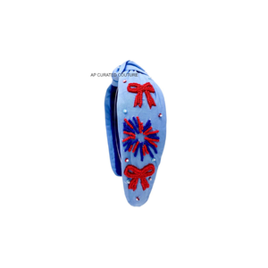 Serre-tête perlé fait main pour le 4 juillet, motif drapeau américain, confortable, en tissu doux, avec nœud perlé, pour femme - Product Image 5