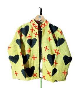 Veste bomber à col montant en tricot fait main de qualité supérieure pour femmes |   Mode ethnique artisanale à motif cœur pour l'automne et l'hiver - Product Image 4