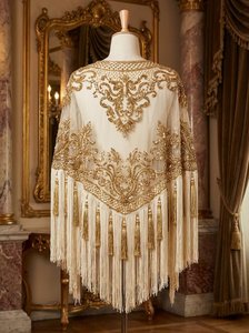 Poncho de luxe à franges perlées dorées, orné à la main de sequins, idéal pour les mariages et soirées – Fournisseur en gros - Product Image 3