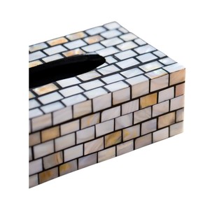 Caja de pañuelos rectangular de alta gama con incrustaciones de nácar y madera hecha a mano para decoración del hogar - Product Image 2