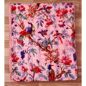 Colcha Kantha india hecha a mano con estampado de bloques, 100% algodón, colcha floral multicolor vintage Gudri para hotel - Product Image 5