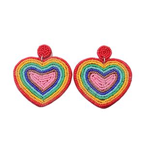 Boucles d'oreilles pendantes en perles multi-coeurs vintage pour femmes Orange blanc bleu couleur patriotique Memorial Day Wedding Occasion Fashion - Product Image 1