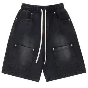 Shorts Jogger Homme Personnalisés en Molleton Français Délavé Effet Usé avec Cordon de Serrage et Motif Uni Style Décontracté - Product Image 2
