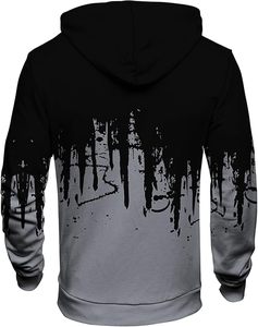 Sudadera con Capucha para Hombre, Color Negro y Gris con Estampado de Goteo, Corte Regular, Informal, Tejida, con Diseño de Logotipo en la Espalda - Product Image 1