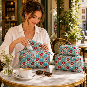 Jaipur Waterproof Hand Block Printed Quilted Cotton Travel Pouch Set Eco Friendly Durable Washable Organizer Daily Use Unisex - Product Image 5