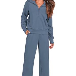 Conjunto Deportivo Casual de Mujer 100% Algodón con Estampado, Logotipo Personalizado, Sudadera con Capucha, Pantalones Deportivos de Felpa, Transpirable y de Secado Rápido para Otoño - Product Image 1