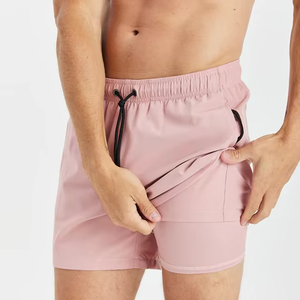 Short de bain rose clair pour homme, dernière conception et logo personnalisé, taille élastique et cordon de serrage, couleur pastel unie, short d'été pour la plage - Product Image 5