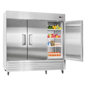 85\"W Commercial <b>Kitchen</b> Upright Refrigerator 69 Cu.Ft <b>Stainless</b> <b>Steel</b> Three Auto-Defrost Doors 12 Adjustable <b>Shelves</b> 32-50F - Product Image 1