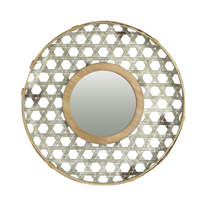 Espejo de Pared Metálico con Marco de Madera, Acabado Galvanizado, Estilo Rústico Industrial, Decorativo para Sala de Estar, Dormitorio, Entrada, Baño - Product Image 1