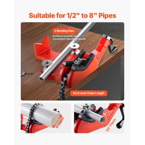 Morsa a Catena Industriale per Tubi, Capacità 1/2 "-8", Base Robusta in Ghisa da 34,6 ", Esperto nel Fissaggio Tubi - Product Image 2