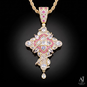 Collier pendentif croix personnalisé serti de moissanite VVS, en argent sterling 925 plaqué or rose, bijoux de fête hip-hop - Product Image 2