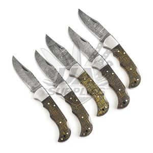 UA Supplies Hand Forged Damascus Steel Hunting Clip Point Folding <b>Knife</b> 0.5mm Mosaic Wood <b>Handle</b> Lockback Pocket EDC Industrial - Product Image 4