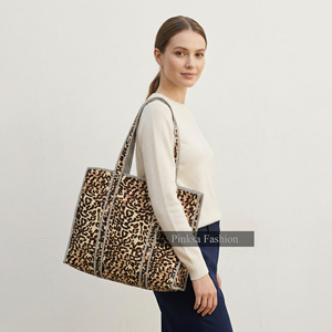 Handmade Leopard Print Quilted Cotton Tote <b>Bag</b> Large Capacity Jaipur Hand Block Printed Women Shoulder <b>Bag</b> for Travel <b>Work</b> - Product Image 2