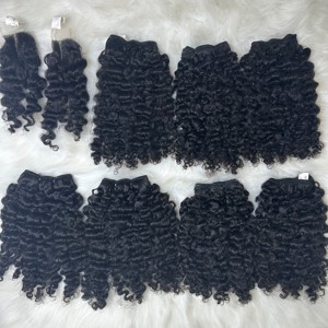 Grade 10A Raw Brazilian 100% High Quality Raw Hair Black Burmese <b>Curly</b> Genius Weft Machine <b>Bundles</b> From Qhair - Product Image 3