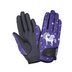 Gants d'équitation pour femmes 2026 en similicuir avec imprimé licorne violet, fermeture auto-agrippante - Product Image 5