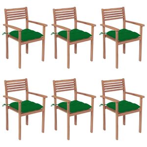 Juego de 6 Sillas de Patio de Madera de Teca con Cojines Verdes, Muebles de Exterior Duraderos - Product Image 1