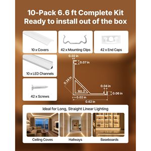 Confezione da 10 Profili LED a V da 2M (6.6 Ft) in Alluminio con Copertura Opaca e Tappi Terminali, Clip di Montaggio - Product Image 4