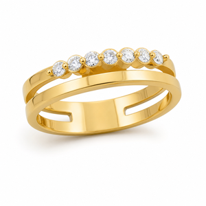 Modern Crossover Diamond Band <b>Ring</b> Brilliant Multi Stone Open <b>Split</b> Yellow Gold IGI Certified Rhodium 14KT Gift Anniversary - Product Image 1