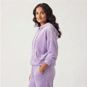 Survêtement en molleton pour femme, à capuche, en velours, coupe ample, longueur intégrale, décontracté, 100 % coton, avec cordon de serrage à la taille et fermeture éclair - Product Image 5