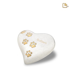 White Heart Shaped Pet Cremation <b>Urn</b> with Gold Paw Prints Decorative <b>Small</b> Keepsake Heart Funeral <b>Urn</b> <b>For</b> <b>Human</b> <b>Ashes</b> - Product Image 1
