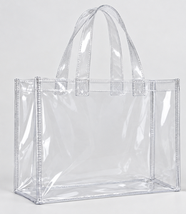 <b>Clear</b> PVC Tote <b>Bag</b> Waterproof Shoulder Shopping <b>Bag</b> Custom Logo Transparent Handled Carry <b>Bag</b> for Beach Travel Daily - Product Image 1