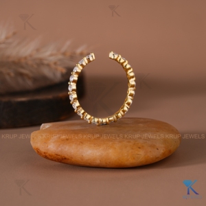 KRUP JEWELS 14K Yellow Gold Minimalist Brilliant Cut Lab Grown Diamond Open Cuff Eternity Wedding Band Stackable Gap <b>Ring</b> - Product Image 4