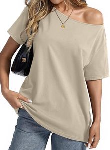 Camiseta de Mujer Personalizada por el Fabricante, con Hombros Descubiertos, Color Sólido, de Algodón Tejido, Manga Corta, Top de Verano - Product Image 5