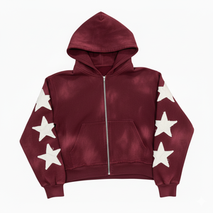 <b>Tie</b>-Dye <b>Blue</b> Hooded Zip-Up Sweatshirt With White Stars Regular Fit Unisex Casual Autumn Wear French Terry Cotton 100% Cotton fit - Product Image 4
