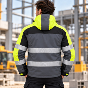 TwillSports Men's High Visibility Reflective Safety <b>Jacket</b> <b>Waterproof</b> Windproof Workwear <b>Hi</b> <b>Vis</b> Coat Custom Printed - Product Image 2
