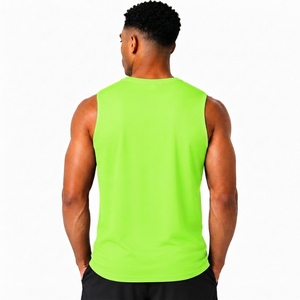 Men's <b>Neon</b> <b>Green</b> Sleeveless Tank <b>Top</b> O-Neck Solid Color Casual Knitted Polyester Breathable Sportwear High Street Style 220g - Product Image 2
