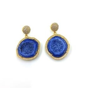 WHOLESALE <b>BLUE</b> GEODES WITH CZ GEMSTONES DANGLE <b>STUD</b> <b>EARRINGS</b> GEODE DANGLE <b>EARRINGS</b> <b>BLUE</b> WITH TRENDY DESIGN - Product Image 1