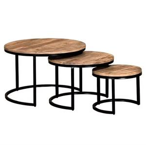 Customized Wooden C-Shaped <b>Nesting</b> Coffee <b>Table</b> Set with Iron Frame Modern Design Durable & Eco-Friendly Storage Solution - Product Image 3