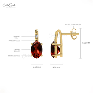 Mozambique Garnet 6x4mm Oval Cut Gemstone Push <b>Back</b> Studs <b>Earring</b> with 14k Solid Gold Diamond Halo Stud <b>Earrings</b> Wholesale Lot - Product Image 4
