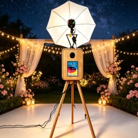 Pavillon Selfie Trépied en Bois pour Appareils Photo Reflex, Capacité de Charge 100KG, Cabine Photo de Fête, Valise de Transport Aviation, Télécommande Sans Fil, Style Rétro