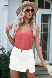 Jupe courte en jean blanche taille haute avec fente latérale, coupe trapèze, décontractée, pour femme, été - Product Image 5