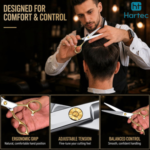 Ciseaux professionnels pour la coupe de cheveux, finition dorée, verre trempé, avec élégante boîte cadeau, pour les acheteurs en gros, emballage personnalisé - Product Image 2