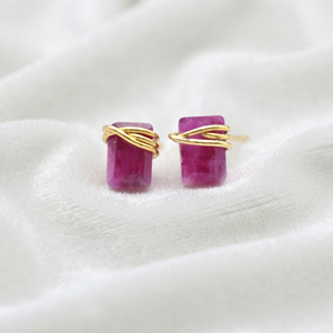 Ratnarachit Artisan Women's Square Ruby <b>Stud</b> <b>Earrings</b> Hand Wrapped Gold Wire 6x4mm Minimalist Gift - Product Image 4