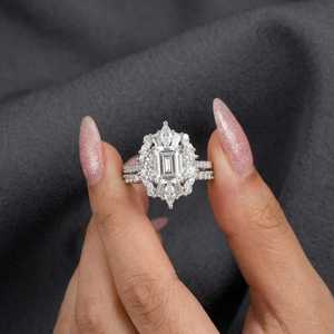 แหวนเพชรโมอิสซาไนต์ทรงคลัสเตอร์หลากหลายรูปทรงสำหรับผู้หญิง เงินแท้ 925 เครื่องประดับคุณภาพสำหรับงานแต่งงาน ของขวัญ - Product Image 4