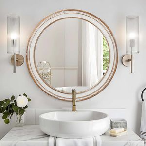 Specchio decorativo con bordo bianco da 23.62 pollici per casa ufficio soggiorno cucina-specchietti da bagno in legno per fattoria - Product Image 1