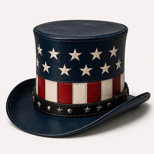 Sombrero de Cuero Patriótico Hecho a Mano de Primera Calidad, Estilo Rodeo Occidental con Estrellas y Rayas, AFSAR SPORTS Unisex Cuatro - Product Image 5