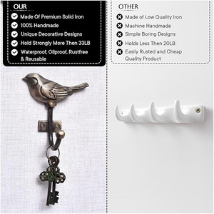 Crochets muraux doubles en métal peu encombrants, robustes, en fer, pour la maison, l'hôtel et le bureau - Product Image 1