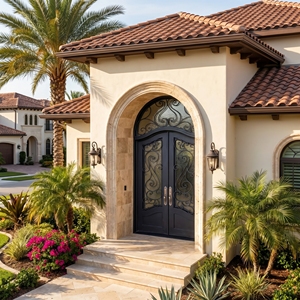 Royal Luxury Modern Wrought Iron Double Entry Door Arched Top Scroll Design Water Resistant Finished Surface for Exterior Use 1 - Product Image 5