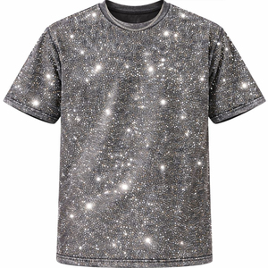 T-shirt à manches courtes pour homme, col rond, imprimé numérique, motif étoile, jersey décontracté, coupe régulière, longueur normale, 100% polyester - Product Image 1