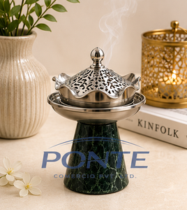 Emerald Marble Incense Burner Modern Metal Filigree <b>Bakhoor</b> Holder For <b>Oud</b> & Resin Premium Ramadan Home Decoration & Spiritual - Product Image 2