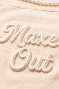 Women's Beige Puff Embroidered Knitted Crop Top Mandarin Collar Cut-Out Detail women's shirt Y2K Full Sleeve Blouse Customized - Product Image 4